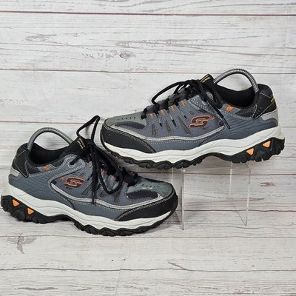 Skechers 50125EWW Men's 8.5 Gray Orange Athletic Trail Walking Sneakers